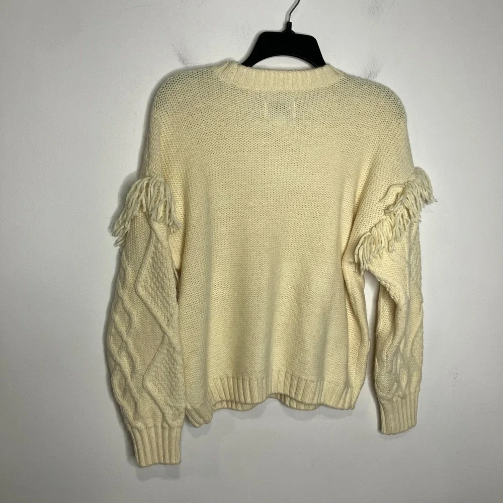 American‎ Eagle cream cable Knit fringe sleeve sweater women's size XS trendy